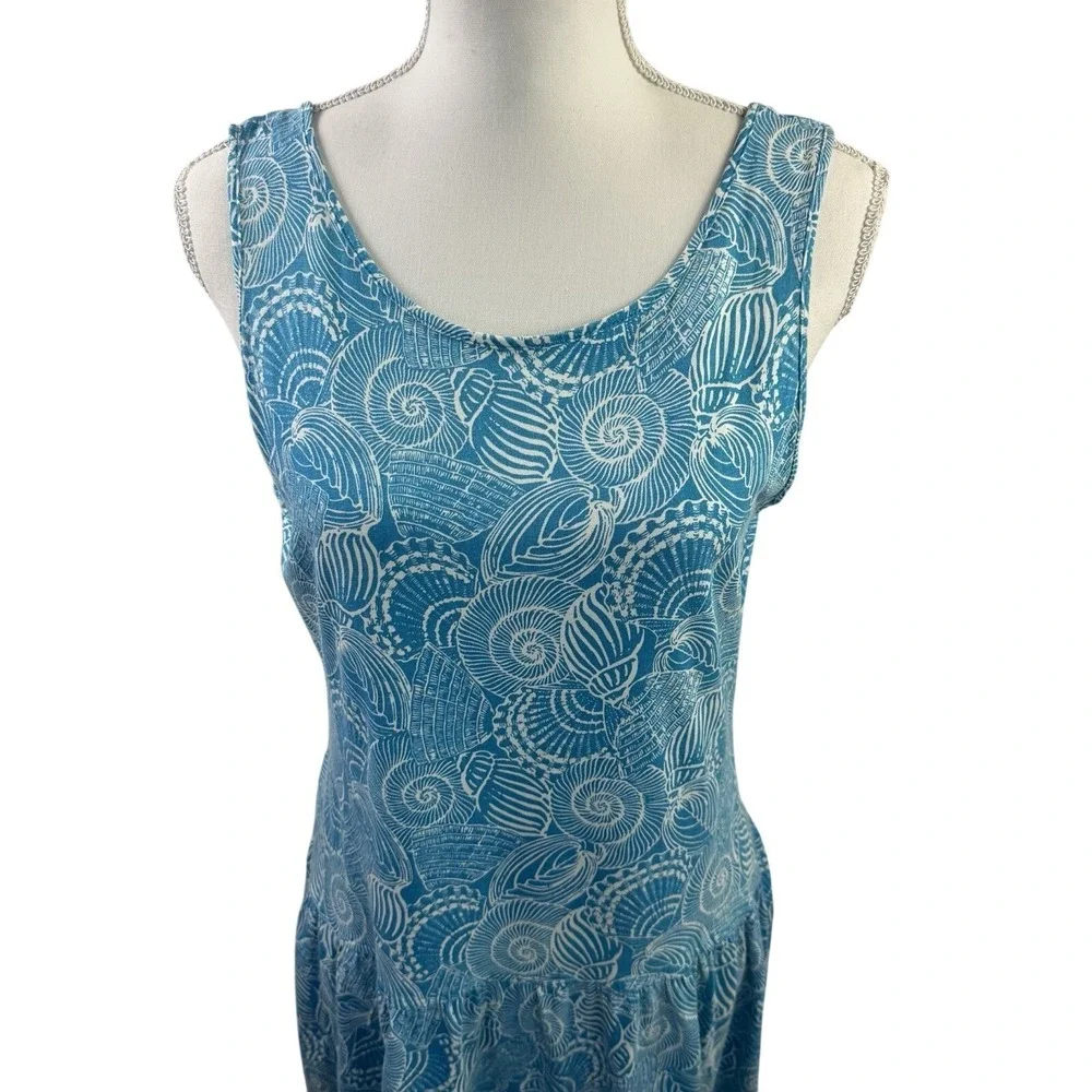 Vintage 1991 Laura Ashley Turquoise & White Seashell Cotton Midi Sundress Sz M - Picture 3 of 11